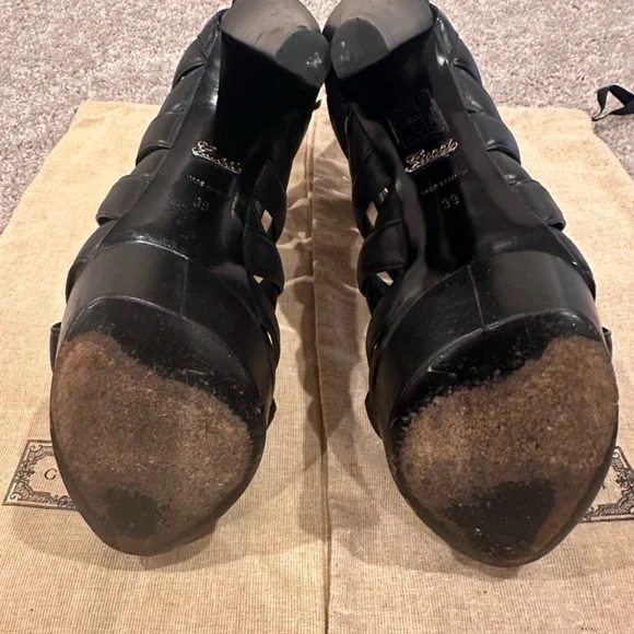 PRE-LOVED GUCCI Women's Calfskin LIFFORD Cage Platform Sandals 6" Heels - Picture 4 of 15